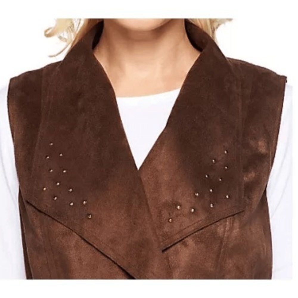 Denim & Co Womens 3X Faux Suede‎ Vest Stud Detail Removable Belt Brown A235206 - Picture 3 of 6